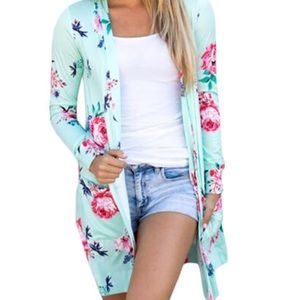 NWOT Mint Colored Flower Cardigan